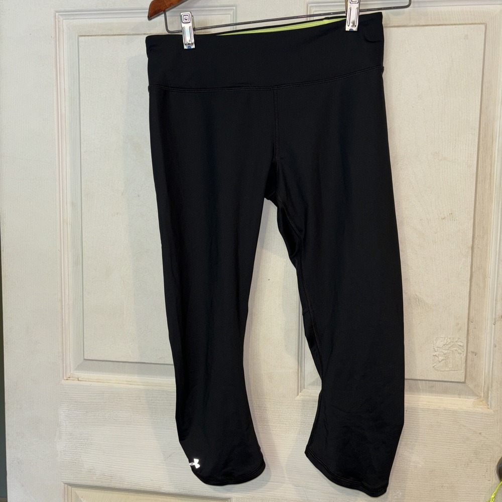 Under Armour Capri Leggings HeatGear Compression Pants Womens Sm/P Black/Lime